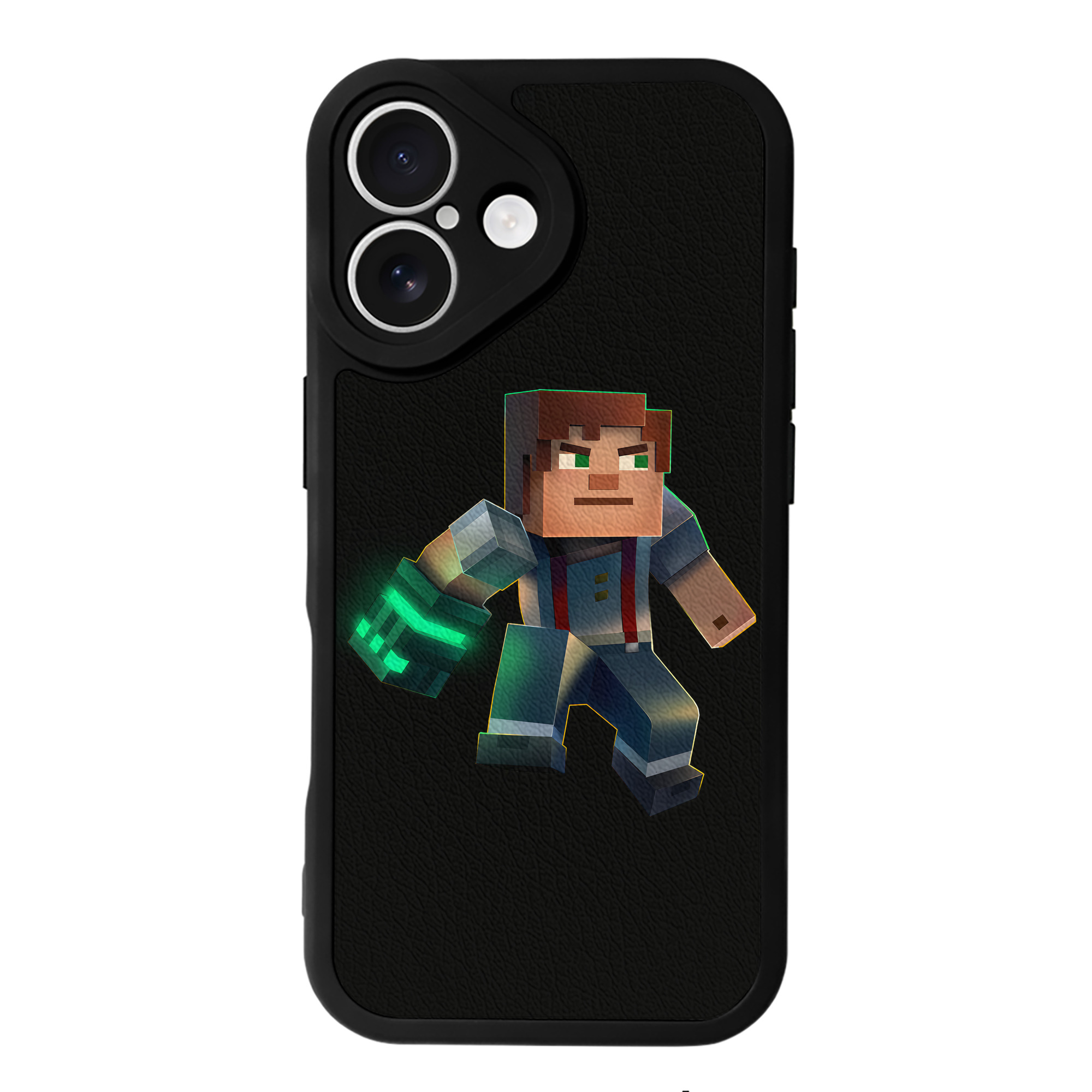 （画像用） マインクラフト ブロックの世界 Minecraft MC Block world 【iPhone 16シリーズ対応】シリコンスマホケース（レザー調） 材質：シリコン